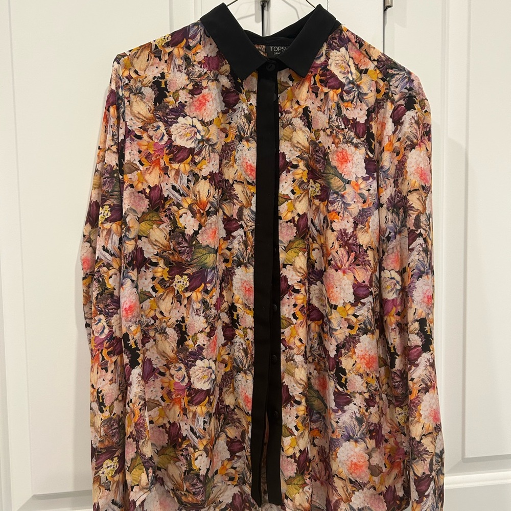 Topshop floral silk blouse size 8